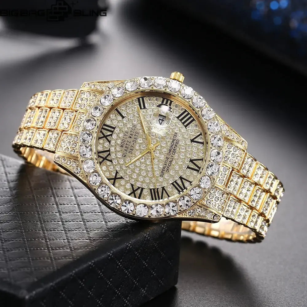 Iced Out Round Calendar Quartz Watch BigBagBling