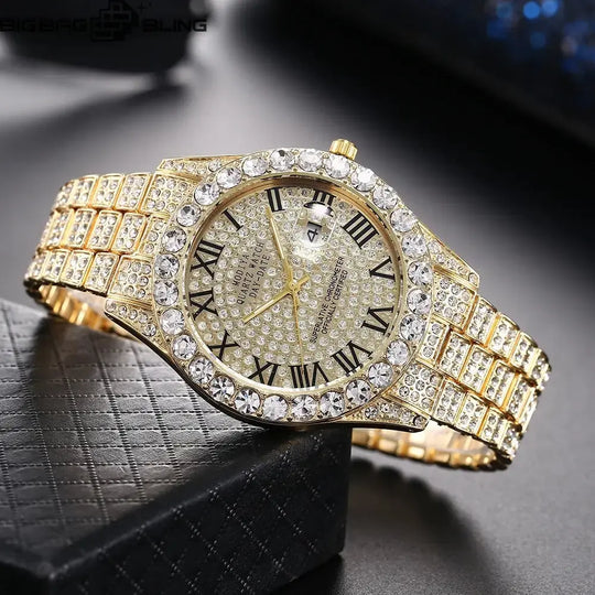 Iced Out Round Calendar Quartz Watch BigBagBling