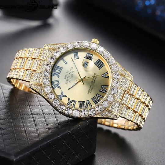 Iced Out Round Calendar Quartz Watch BigBagBling