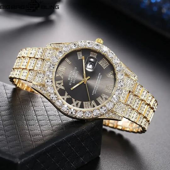 Iced Out Round Calendar Quartz Watch BigBagBling