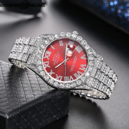 Iced Out Round Calendar Quartz Watch BigBagBling