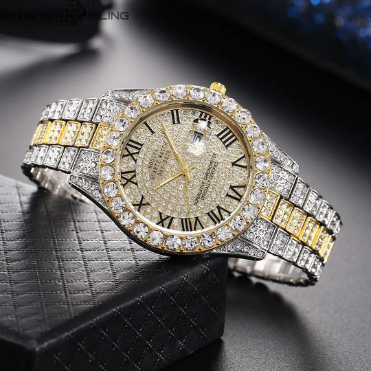 Iced Out Round Calendar Quartz Watch BigBagBling