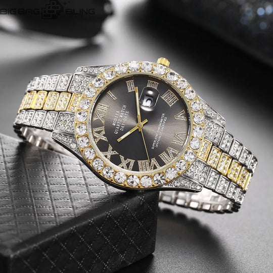 Iced Out Round Calendar Quartz Watch BigBagBling