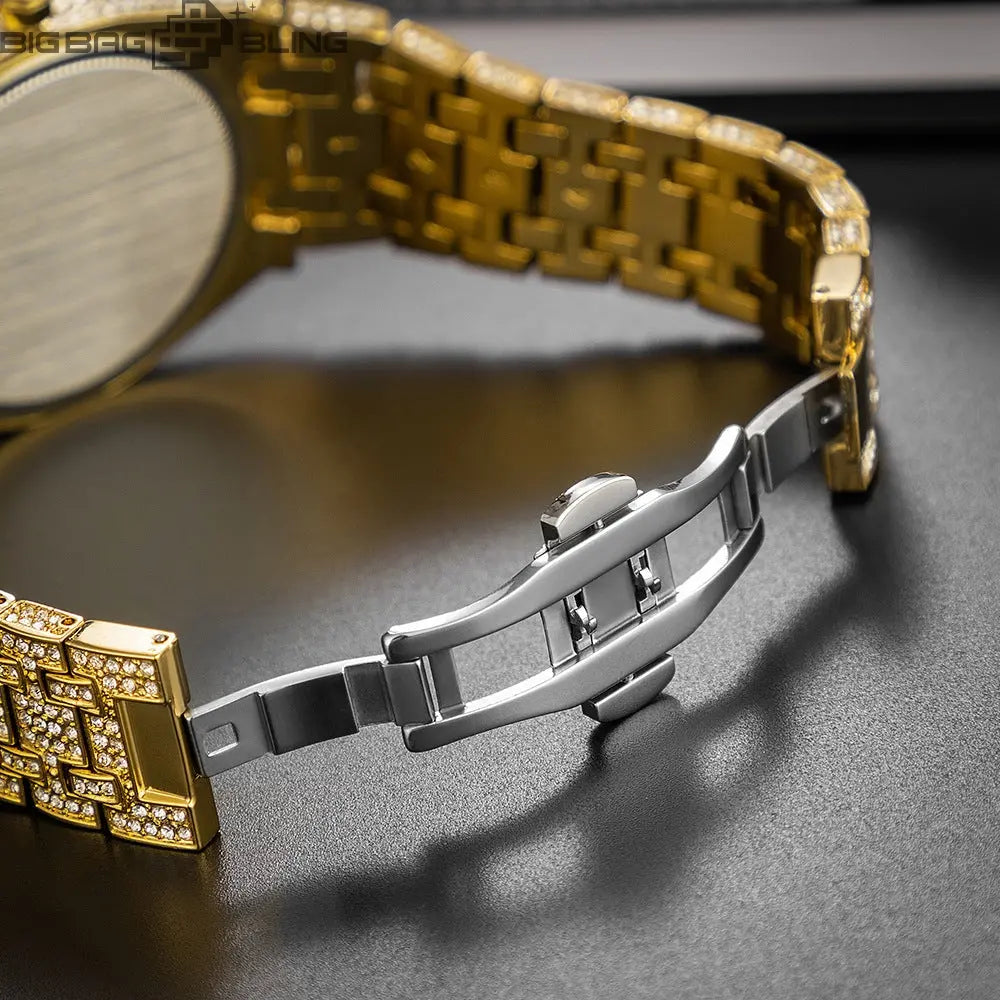 Iced Out Round Cut Luminous Men's Numerals Watch BigBagBling