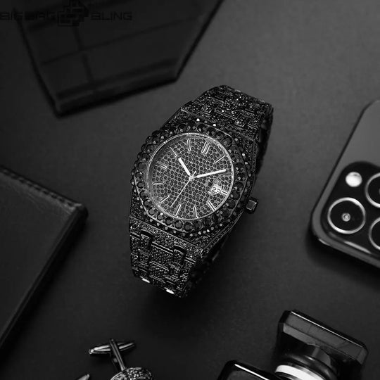 Iced Out Round Cut Luminous Men's Numerals Watch BigBagBling
