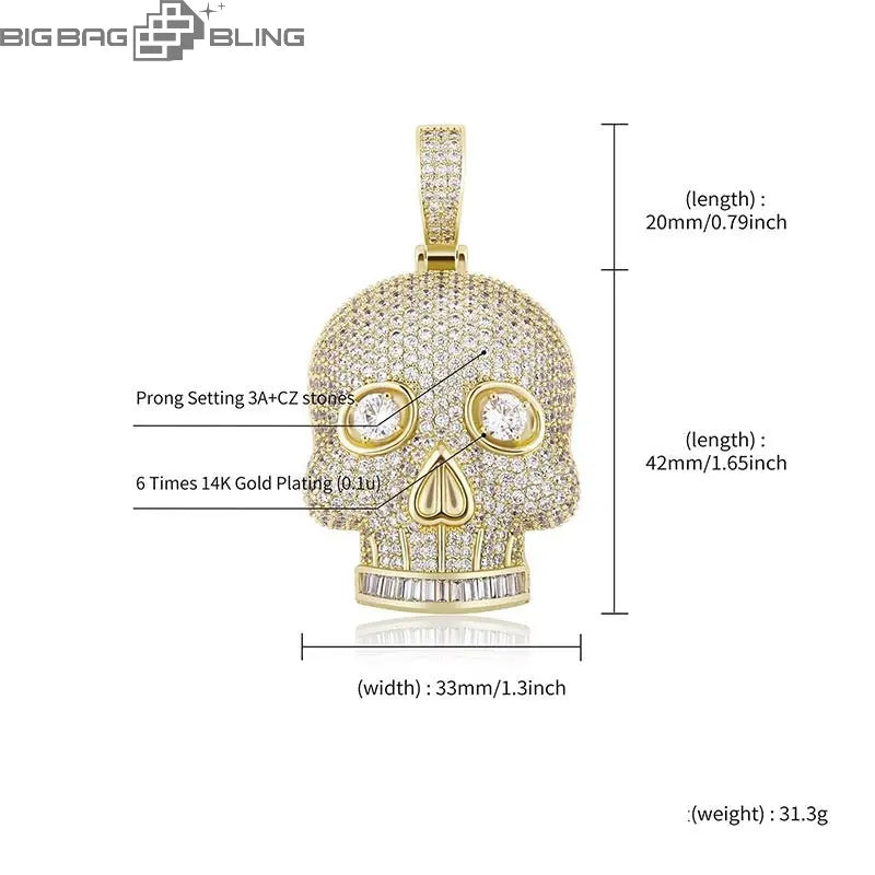 Iced Out Skull Head Pendant BigBagBling