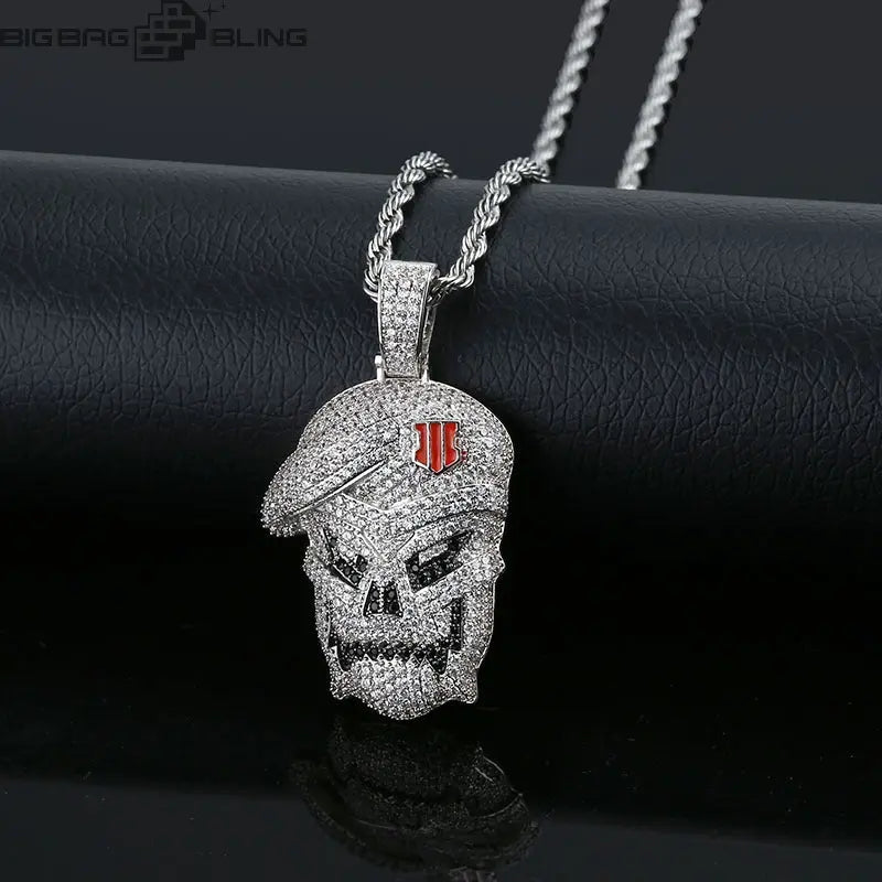 Iced Out Skull Soldier  Pendant BigBagBling