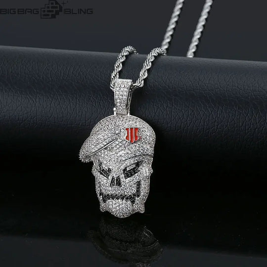 Iced Out Skull Soldier  Pendant BigBagBling