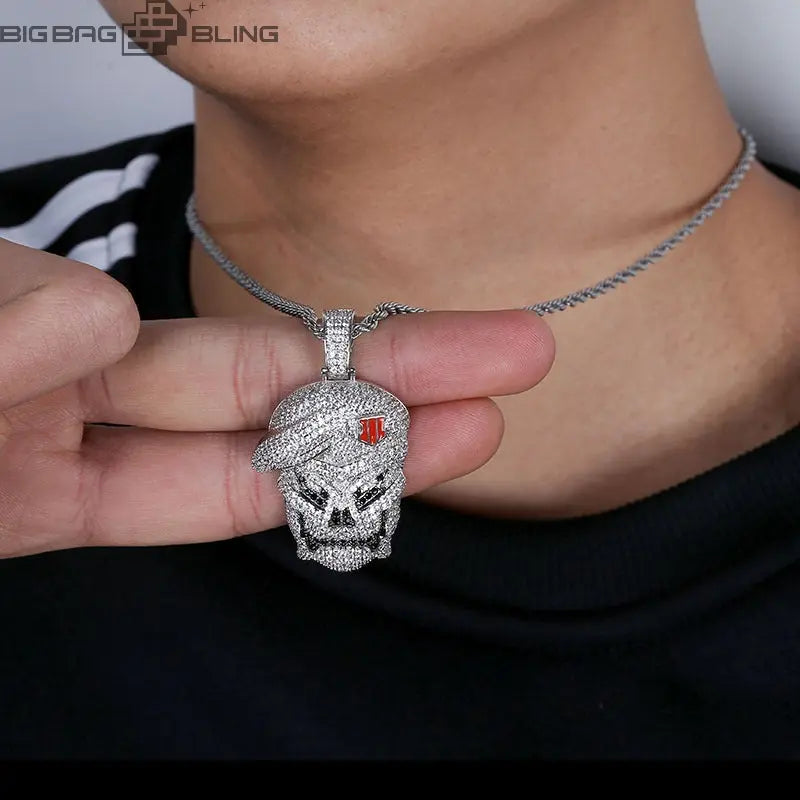 Iced Out Skull Soldier  Pendant BigBagBling