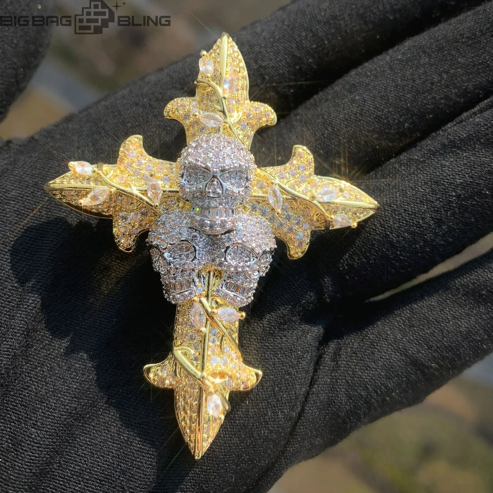 Iced Out Skull & Cross Pendant BigBagBling