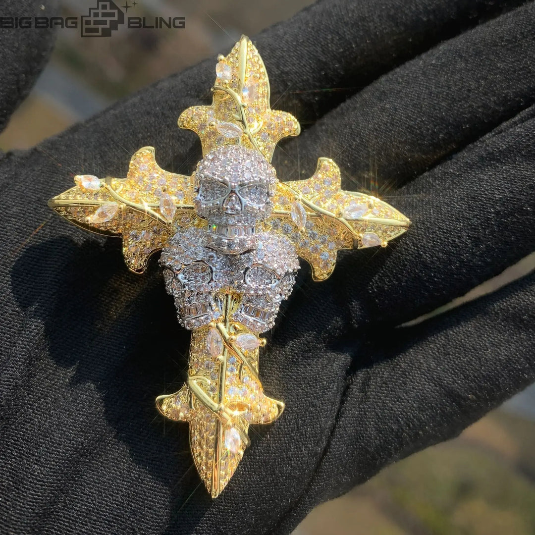 Iced Out Skull & Cross Pendant BigBagBling