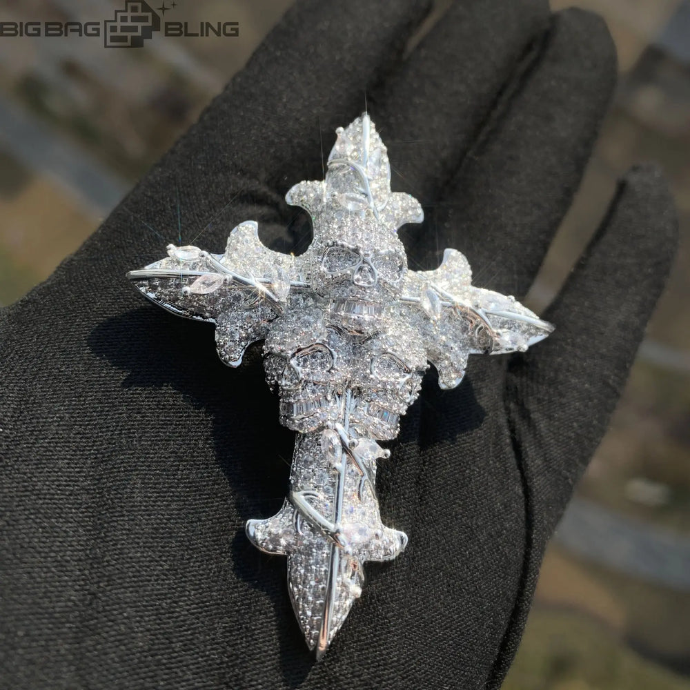Iced Out Skull & Cross Pendant BigBagBling