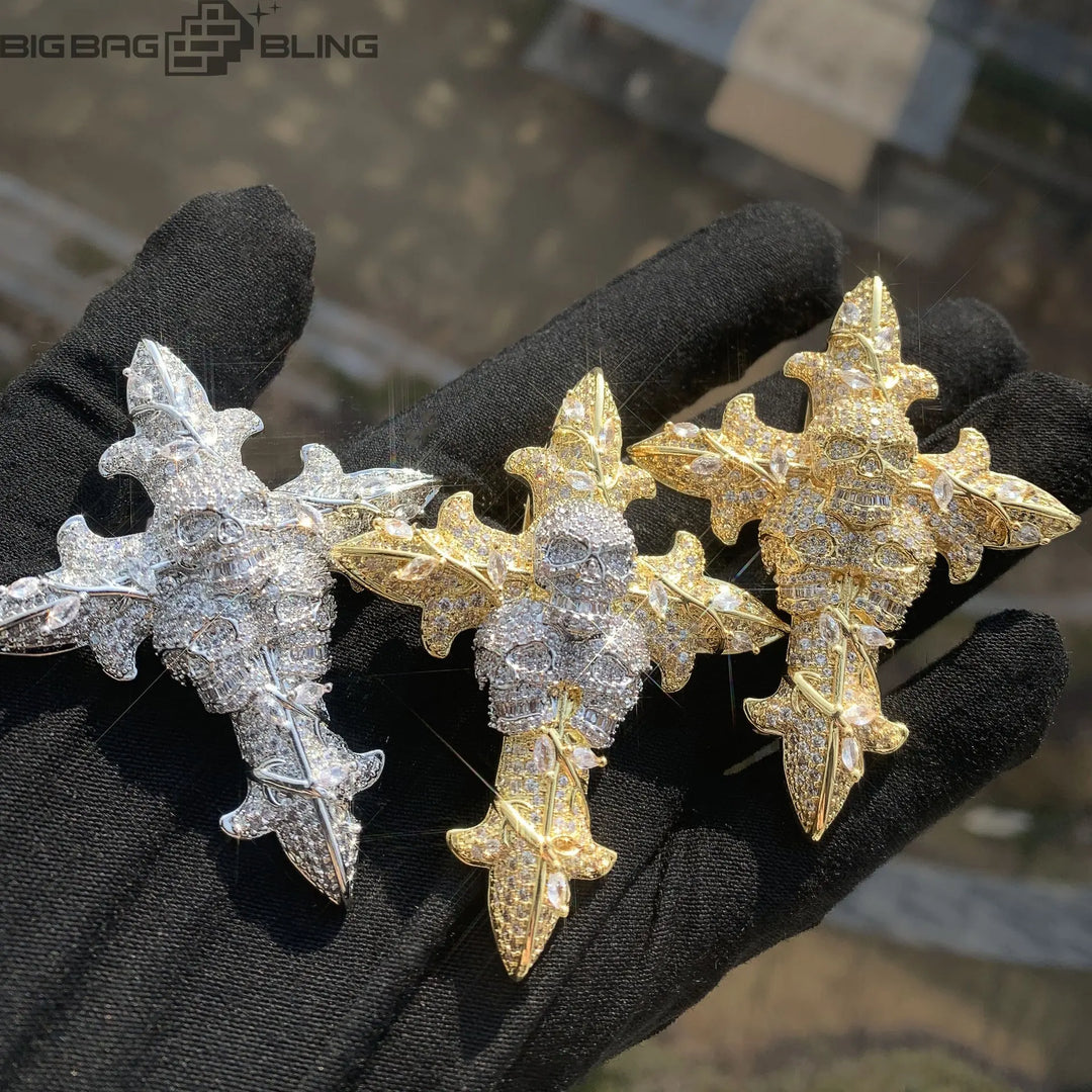Iced Out Skull & Cross Pendant BigBagBling