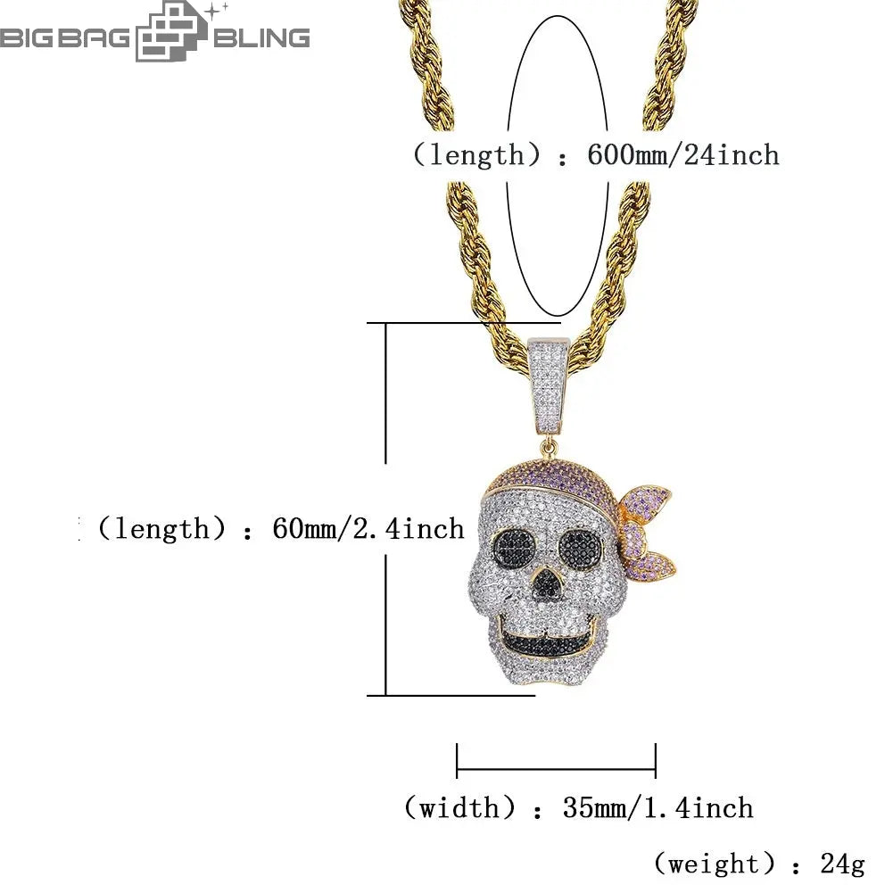 Iced Out Skull pirate  Pendant BigBagBling