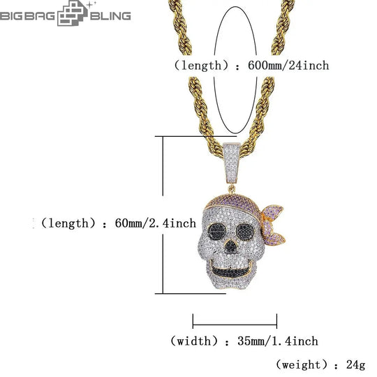 Iced Out Skull pirate  Pendant BigBagBling