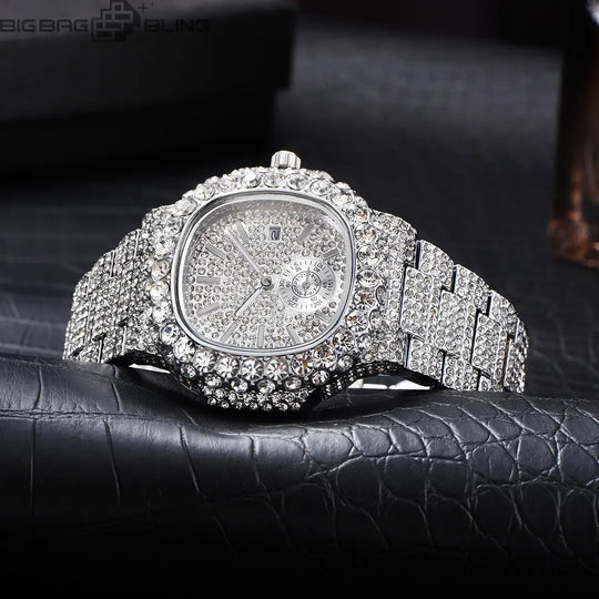 Iced Out Square Dial Quartz Watch BigBagBling