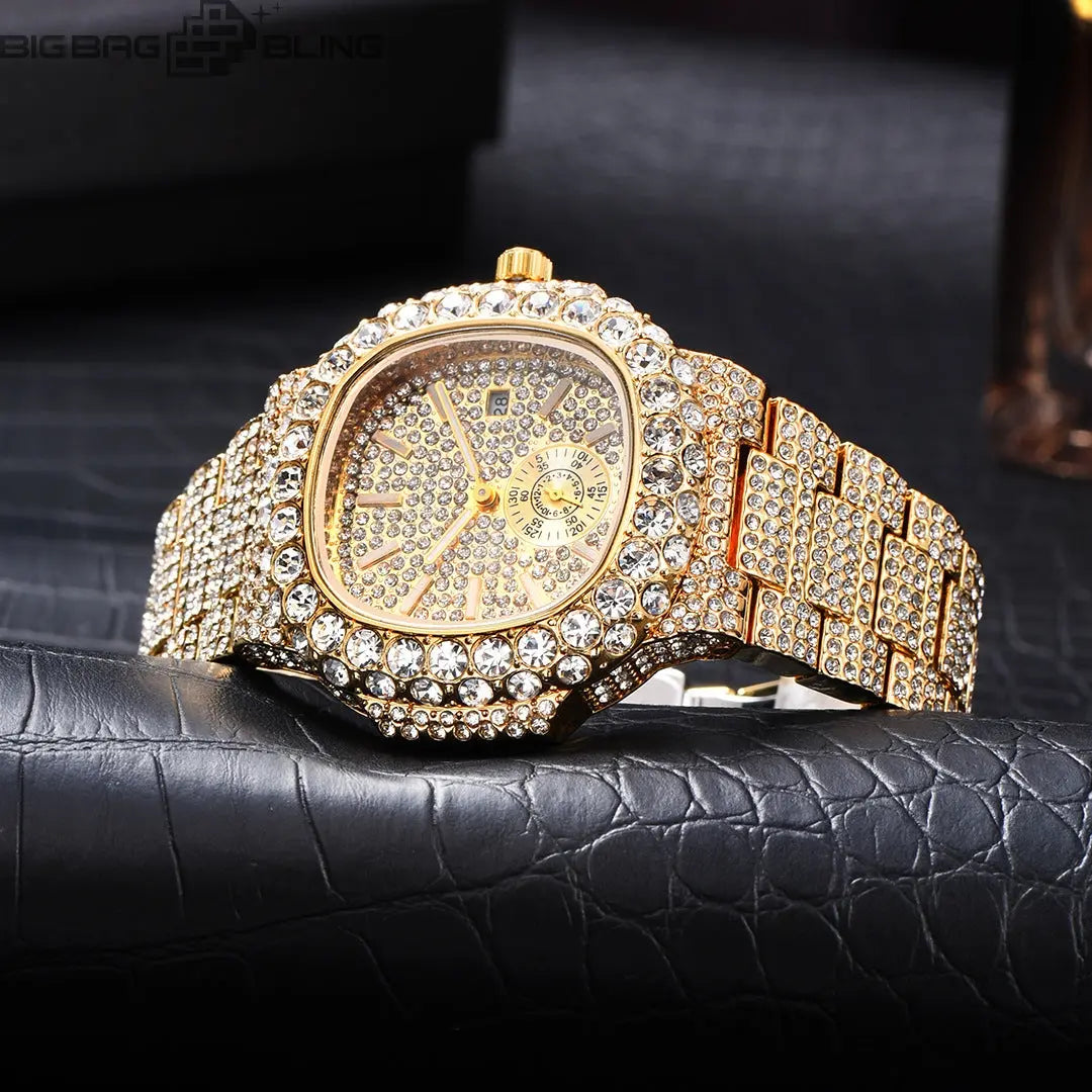 Iced Out Square Dial Quartz Watch BigBagBling