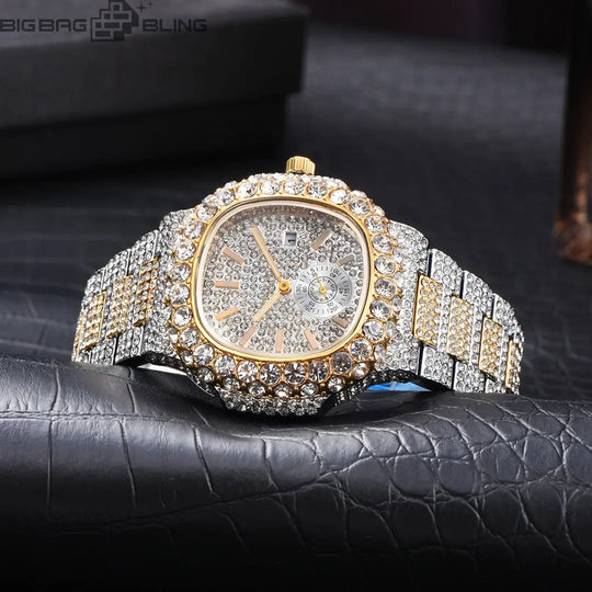 Iced Out Square Dial Quartz Watch BigBagBling
