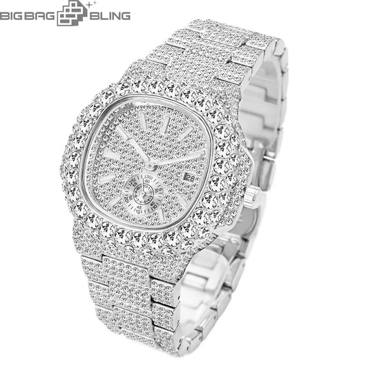 Iced Out Square Dial Quartz Watch BigBagBling