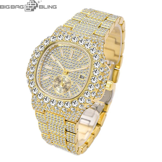 Iced Out Square Dial Quartz Watch BigBagBling