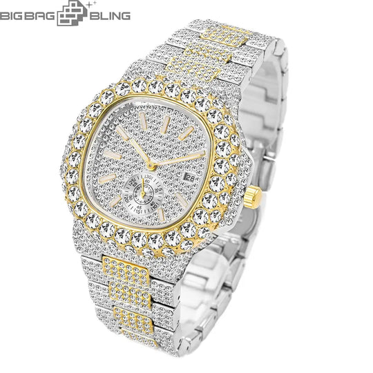 Iced Out Square Dial Quartz Watch BigBagBling