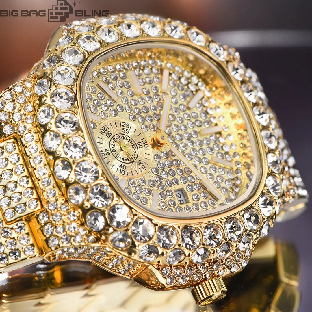 Iced Out Square Dial Quartz Watch BigBagBling
