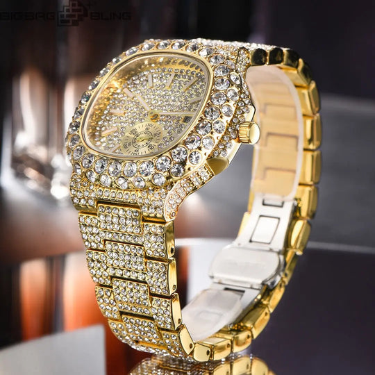 Iced Out Square Dial Quartz Watch BigBagBling