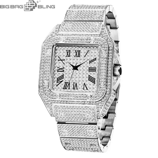 Iced Out Square Dial Quartz Watch BigBagBling