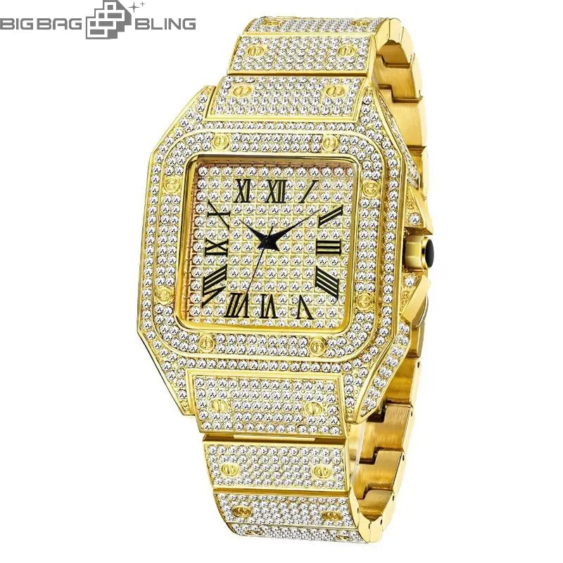 Iced Out Square Dial Quartz Watch BigBagBling