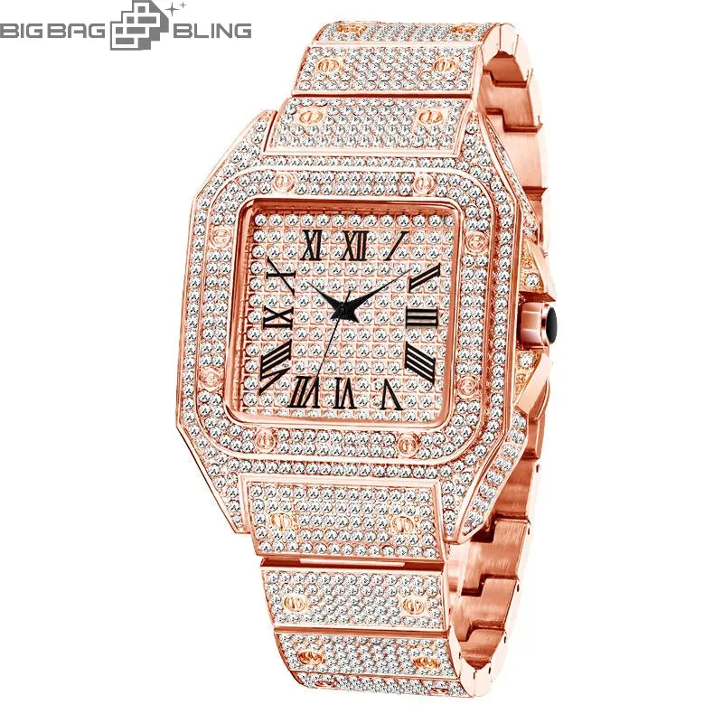 Iced Out Square Dial Quartz Watch BigBagBling