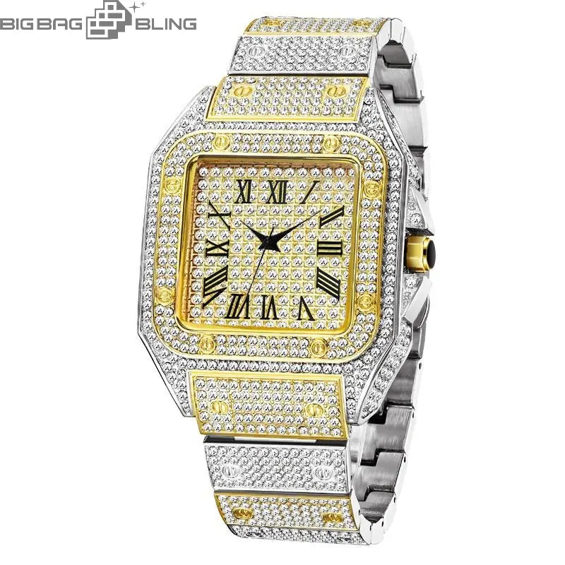 Iced Out Square Dial Quartz Watch BigBagBling