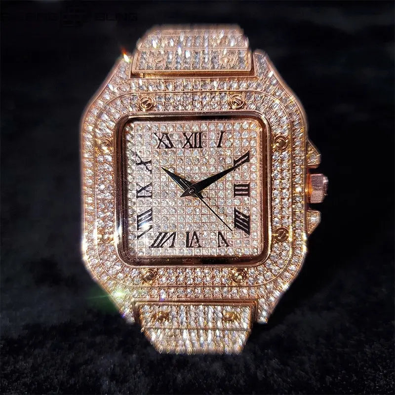 Iced Out Square Dial Quartz Watch BigBagBling