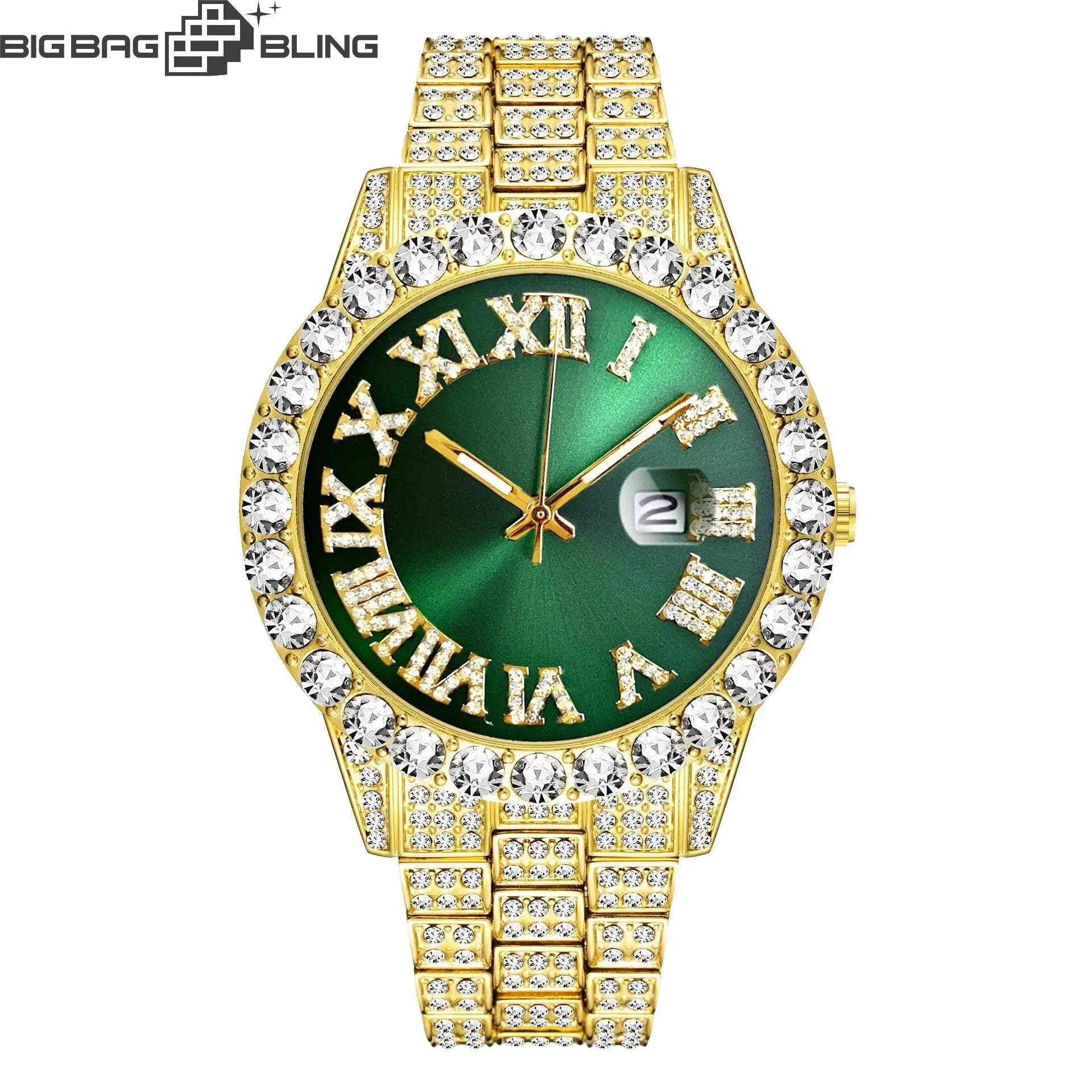 Iced Out Roman Quartz Watch in Gold BigBagBling