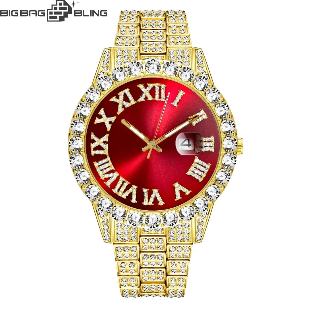 Iced Out Roman Quartz Watch in Gold BigBagBling