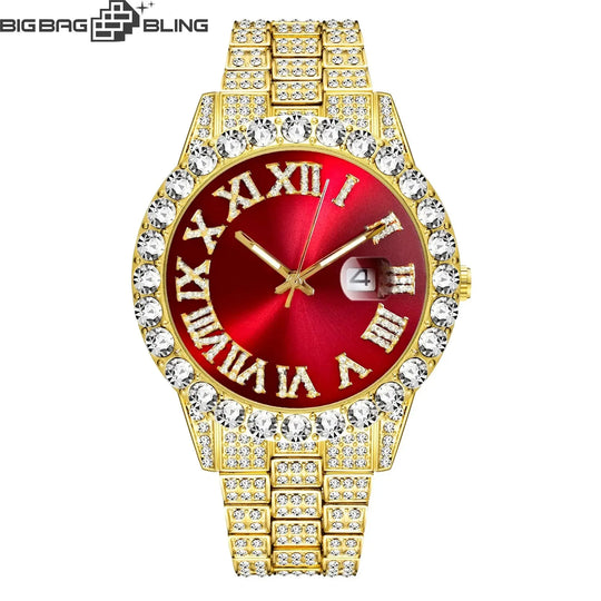 Iced Out Roman Quartz Watch in Gold BigBagBling