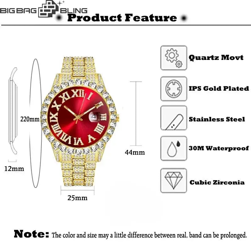 Iced Out Roman Quartz Watch in Gold BigBagBling