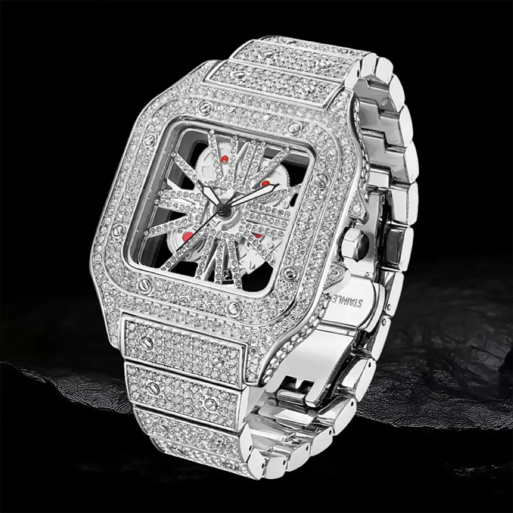 Iced Out Square Skeleton Quartz Watch BigBagBling