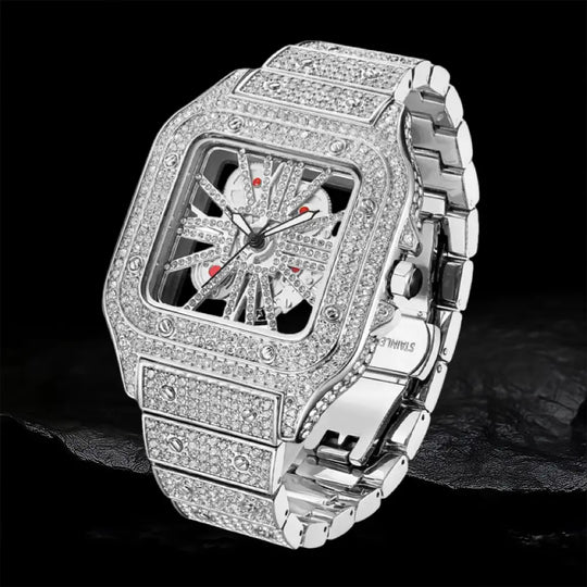 Iced Out Square Skeleton Quartz Watch BigBagBling
