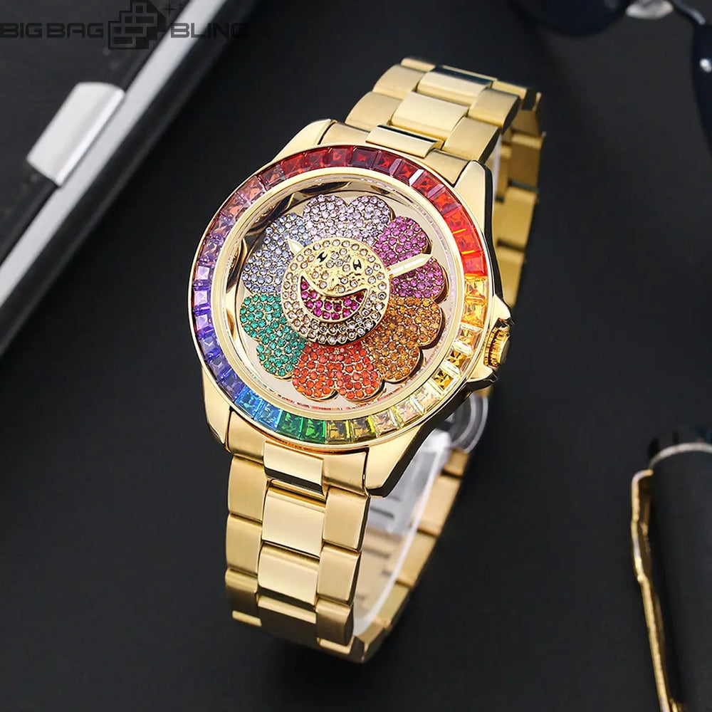 Iced Out Sunflowers can rotate Watch BigBagBling