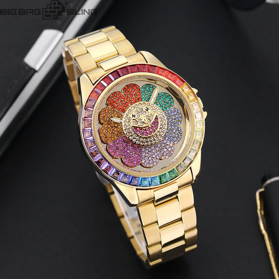 Iced Out Sunflowers can rotate Watch BigBagBling