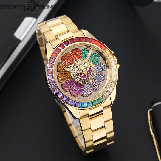 Iced Out Sunflowers can rotate Watch BigBagBling