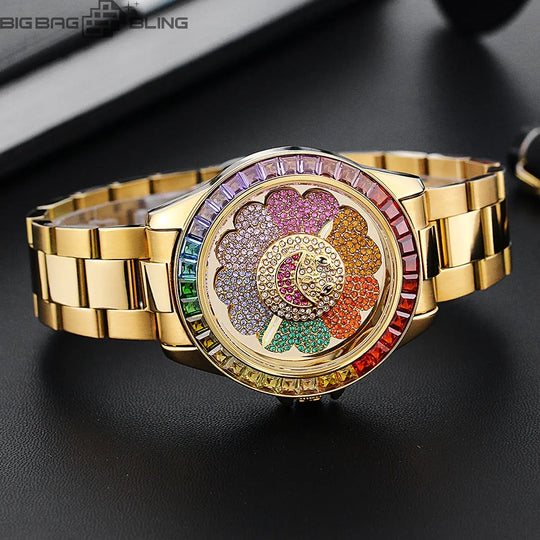 Iced Out Sunflowers can rotate Watch BigBagBling