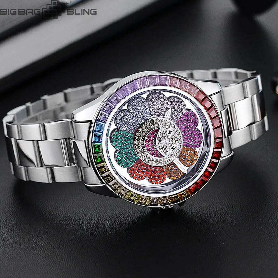 Iced Out Sunflowers can rotate Watch BigBagBling