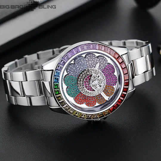 Iced Out Sunflowers can rotate Watch BigBagBling