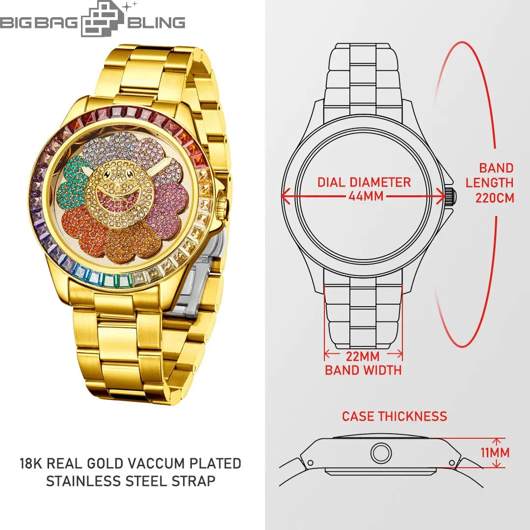 Iced Out Sunflowers can rotate Watch BigBagBling
