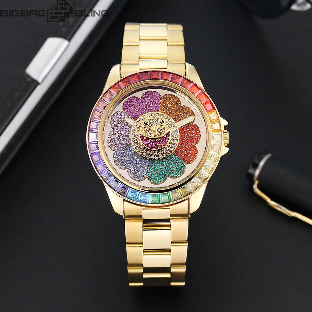 Iced Out Sunflowers can rotate Watch BigBagBling