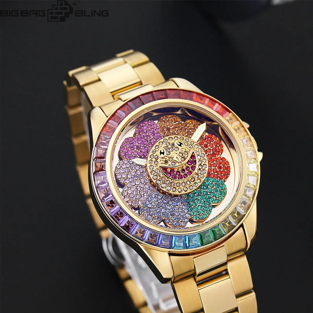 Iced Out Sunflowers can rotate Watch BigBagBling