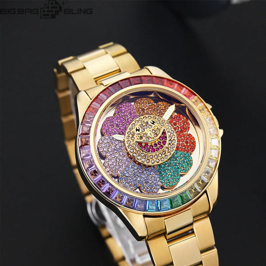 Iced Out Sunflowers can rotate Watch BigBagBling