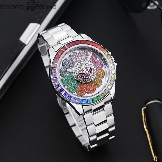 Iced Out Sunflowers can rotate Watch BigBagBling