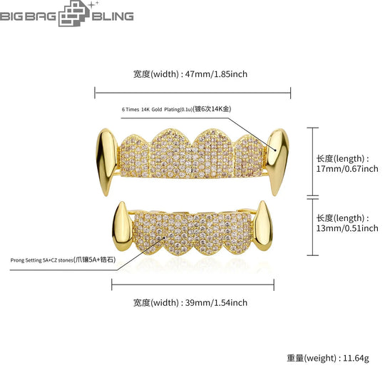 Iced Out Vampire fangs Grillz BigBagBling